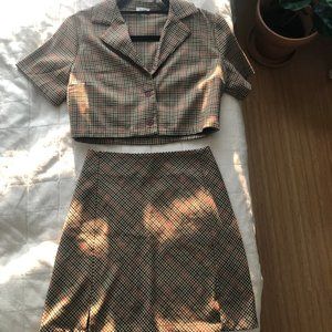 brandy melville brown plaid set